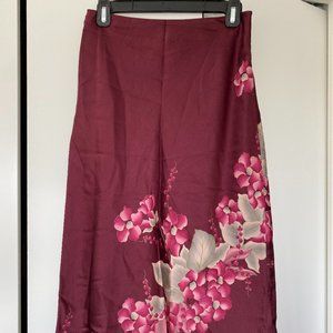Deep red floral silk skirt